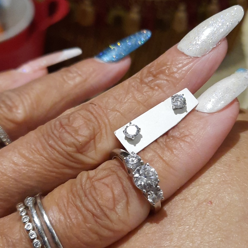 LNEW SOLID STERLING SILVER CZ DIAMONELLE TRINITY ANNIVERSARY RING & EARRINGS